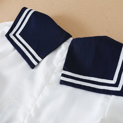 Kurzärmliges Sommerkleid für Mädchen für 5–12 Jahre, adrette Kleider mit gestreiftem Kragen im College-Stil, Kleidung für den Schulanfang