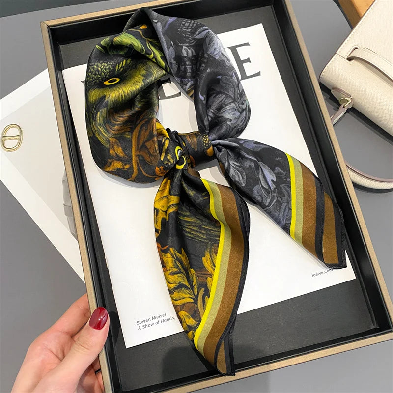 Damen Seidenschal Blumenprint quadratisch Halstuch Hijab Bandana Frühling B