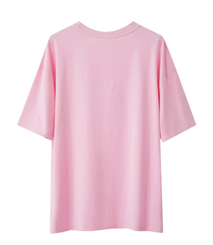 Damen T-Shirts im Minimalismus-Stil mit Stickerei und lässigen Ärmeln