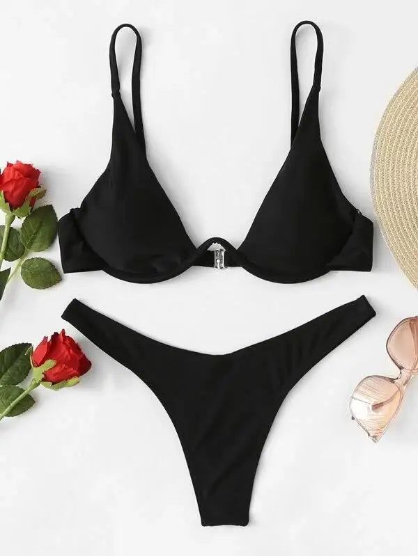 Sexy Bikini-Set mit Push-up-Effekt – Solides Design für Strand und Pool