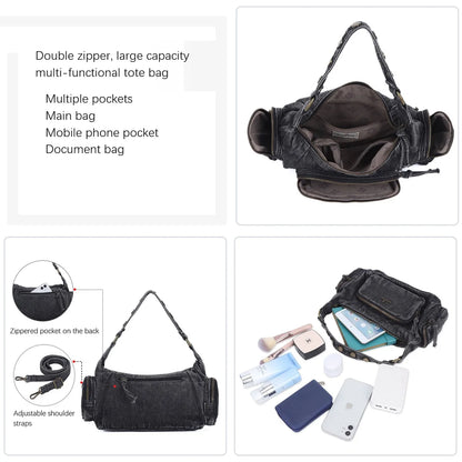 Damen-Handtasche aus Denim mit Top-Handle Stil und großzügigem Innenfach mit Reißverschluss