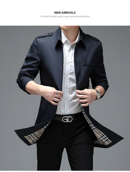 Langer Trenchcoat für Herren – Leichtmantel für Frühling & Herbst