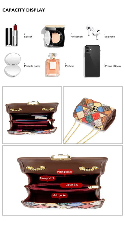 Damen-Schultertasche Aus Echtem Leder Kleine Handtasche Mit Gestepptem Kettenriemen Für Alltag Und Freizeit