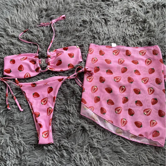 Zweiteiliges Damen-Bikini-Set mit Strasssteinen und Push-up-Effekt – ideal für Strand und Pool