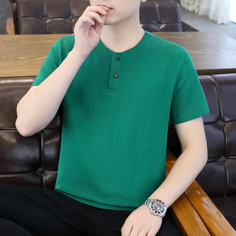 Herren T-Shirt im lässigen Business-Stil mit Sommer Henry Kragen und kurzen Ärmeln