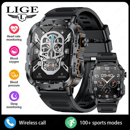 LIGE Outdoor Militär Sport Smart Uhr Männer Frauen Fitness Track Herzfrequenz Blut Sauerstoff Wasserdicht BT Anruf 1,95-Zoll Smartwatch