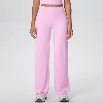 Hellrosa Yoga-Hose für Damen mit weitem Bein und hoher Taille