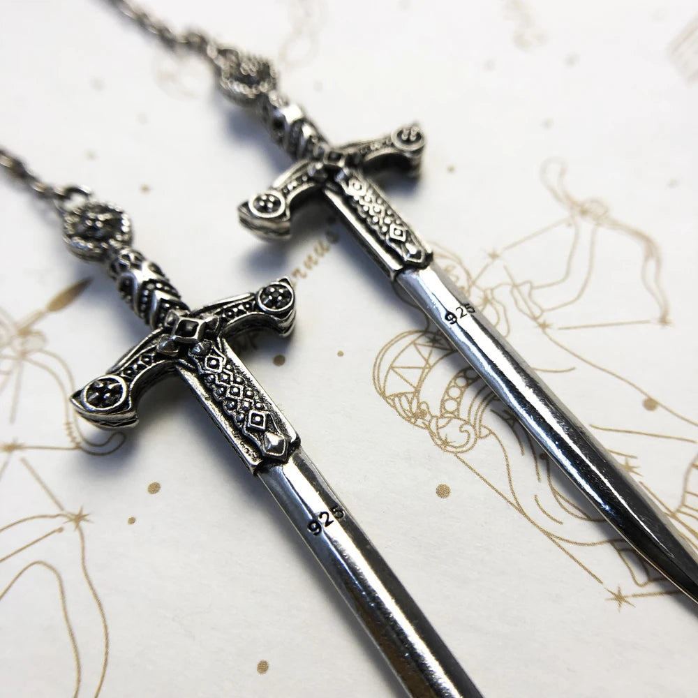 Damen-Ohrringe Schwert Verzierung Fantasy aus Sterlingsilber