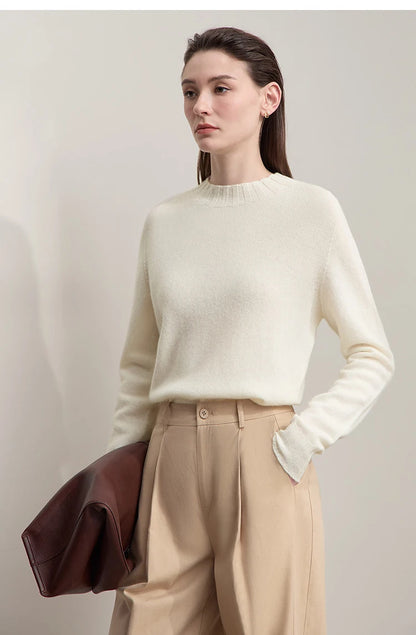 Damenpullover mit Stehkragen, Woll-Strick, langarm, beige