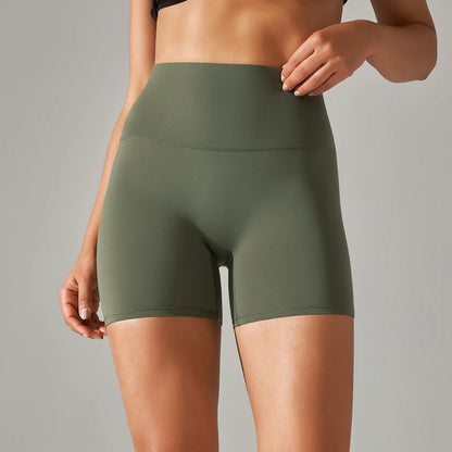 Nahtlose Sportshorts für Frauen mit hohem Bund, olivgrün