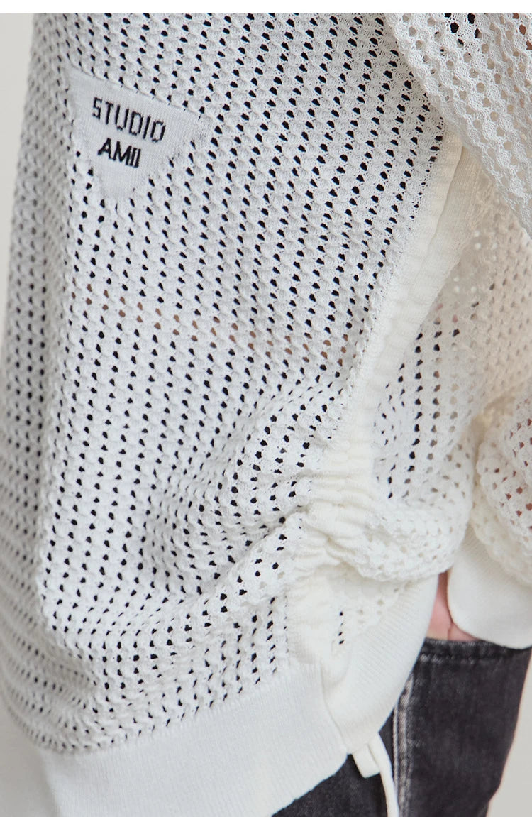 Damen-Strickpullover im Lochmuster, cremeweiß, Label „STUDIO AMII“
