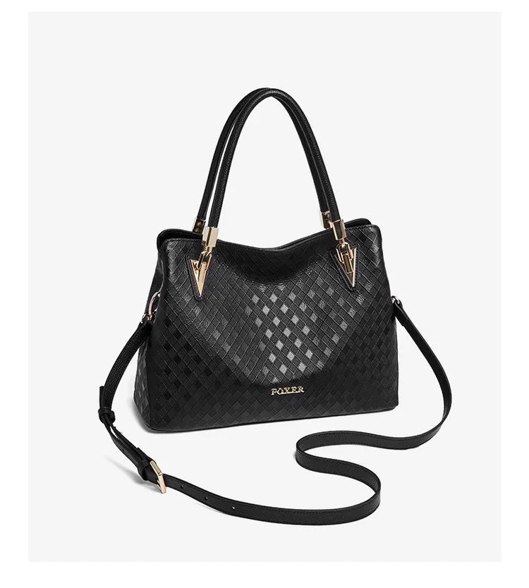 Damen-Handtasche aus echtem Leder mit Diamantprägung und vielseitige Trageweise im Alltag