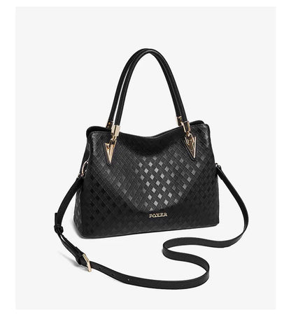 Damen-Handtasche aus Echtleder mit Diamantprägung und Frontklappe, Vielseitige Umhängetasche für Alltag