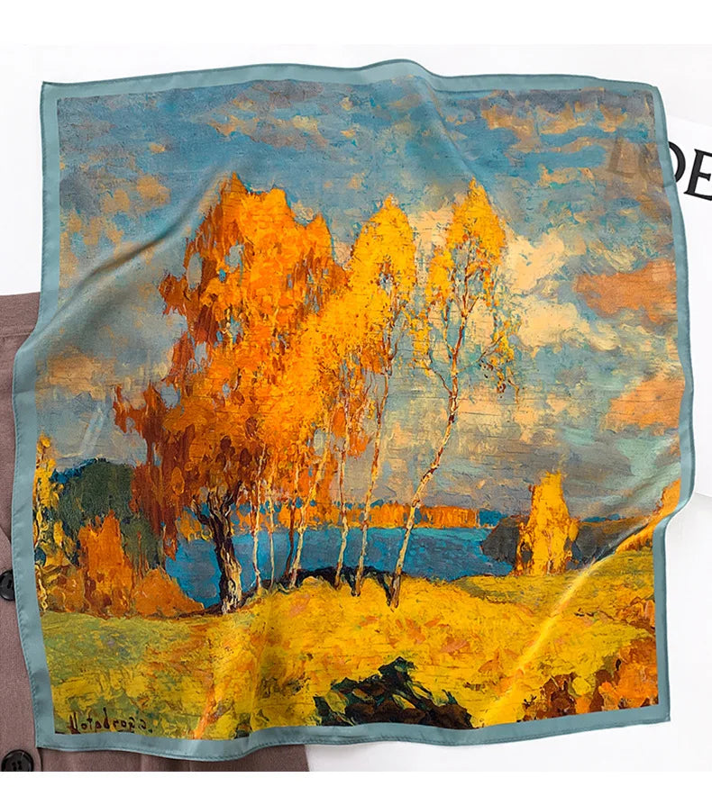 Damen Seidensatin Schal Tasche Kopf Bandana Halstuch bedruckt B
