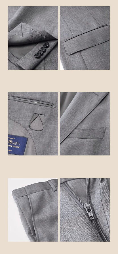 Herrenanzug-Set aus Wolle in Tiefblau – Einreihiger Blazer mit Weste und Hose für formelle Anlässe und Alltag im Slim-Fit-Stil