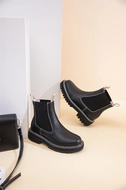Women Winter Boots Sued Genuine Leather  New Fashion British Style Women Chelsea Boots Large Size 41　42　43 Female Ankle Boots