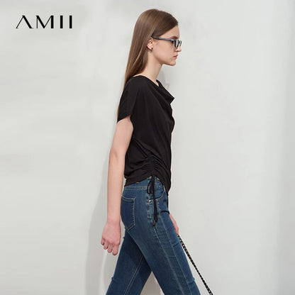 Damen T-Shirt aus Modal-Baumwolle mit kurzen Rotator-Ärmeln und Swing-Neck