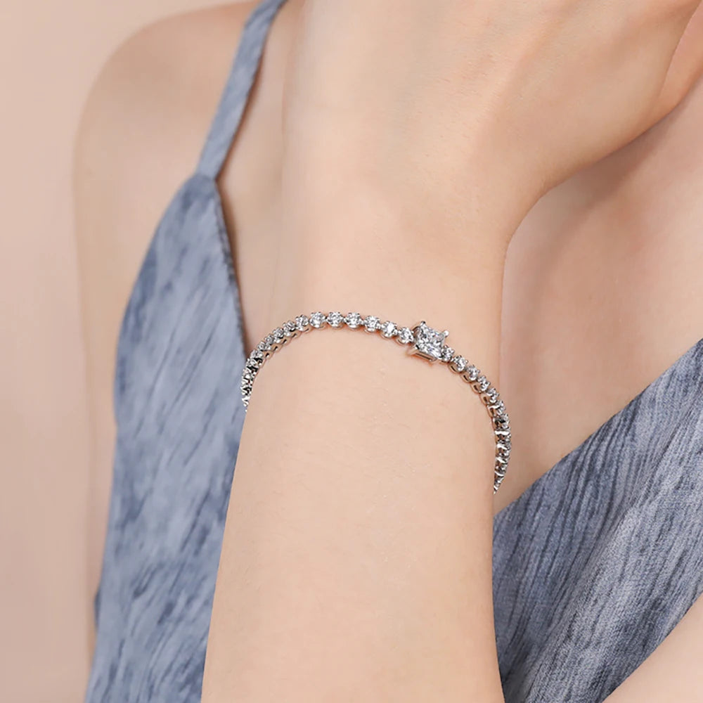 Damen-Tennisarmband Princess Cut mit Moissanit