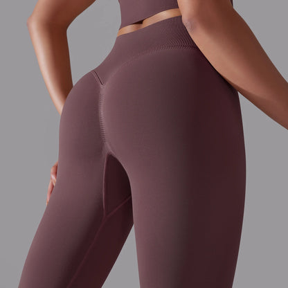 Nahtlose Yoga-Hose, hohe Taille, dunkelrot, Detailansicht der Gesäßpartie