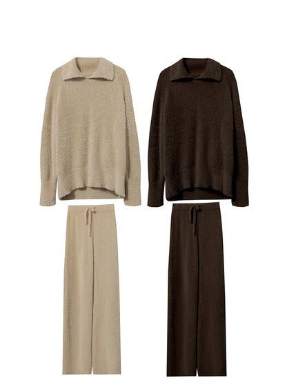 Set aus Pullover und Hose: hellbeige und dunkelbraun, je mit Kordelzug