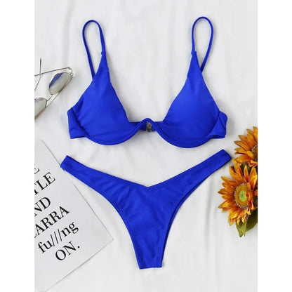 Sexy Bikini-Set mit Push-up-Effekt – Solides Design für Strand und Pool