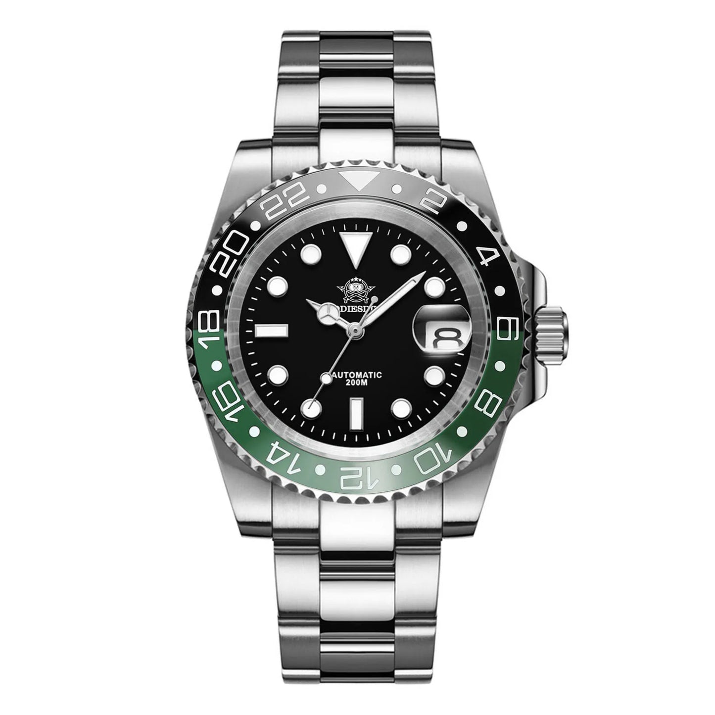 Herren Business-Automatikuhr 8215 Saphirglas 200m wasserdicht GMT Leuchtzeiger