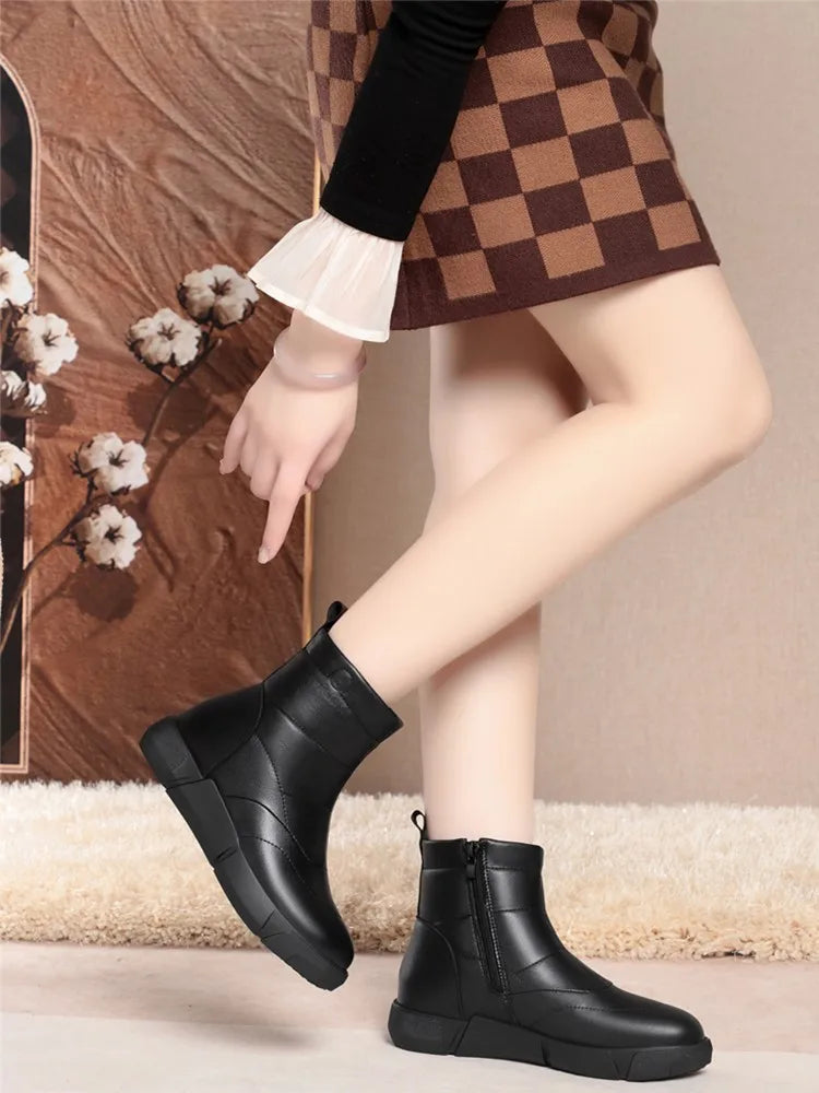 Damen-Winterstiefelette mit Kunstfellfutter, Profilsohle und Blockabsatz, schwarz