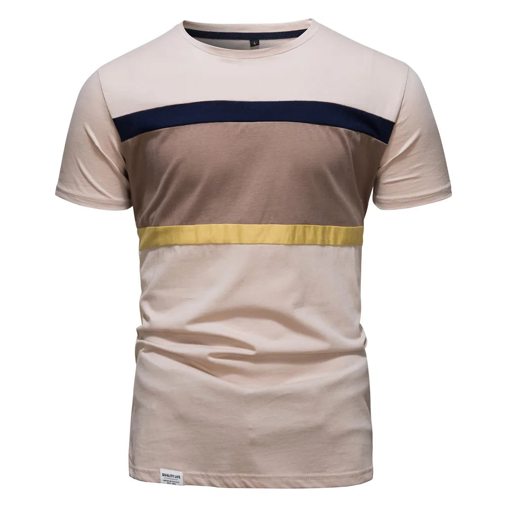 Herren T-Shirts aus Baumwolle mit gestreiftem O-Ausschnitt im Slim Fit