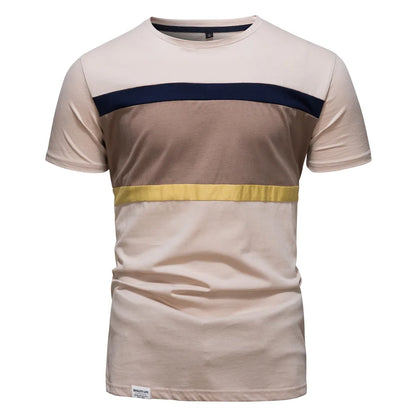 Herren T-Shirts aus Baumwolle mit gestreiftem O-Ausschnitt im Slim Fit