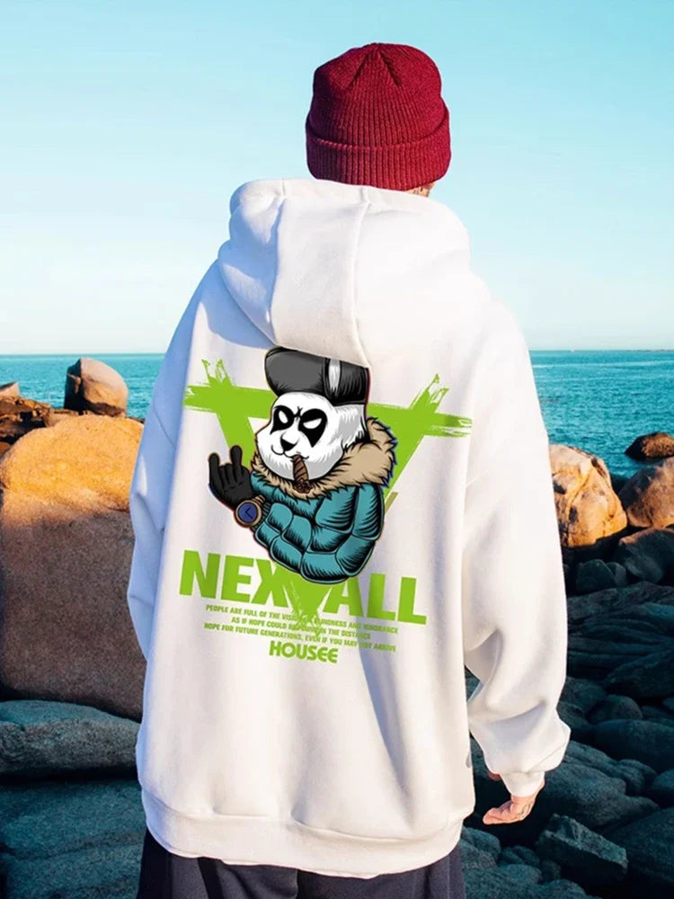 Frühlings-Herren-Punk-Panda-bedruckte Hoodies 2025, neu in Harajuku-Mode, Fleece-Kapuzenpullover, Y2K-Streetwear, übergroßer Hoody