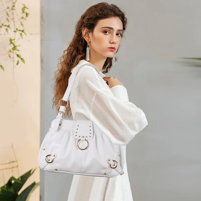 Damen-Schultertasche aus PU mit Reißverschluss Großes Fassungsvermögen und Innenfächern für Alltag