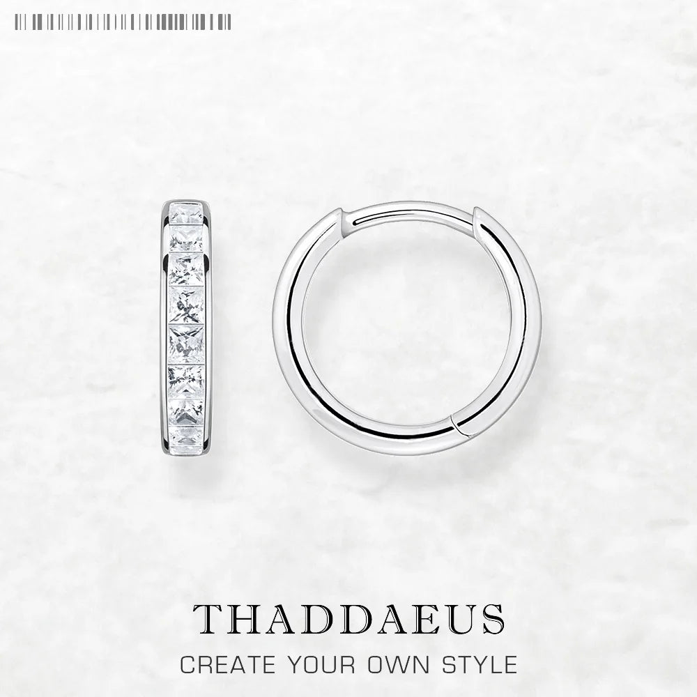 Damen-Creolen weißer Zirkon Scharnier massiv glamourös aus Sterlingsilber