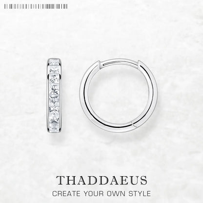 Damen-Creolen weißer Zirkon Scharnier massiv glamourös aus Sterlingsilber