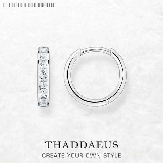 Damen-Creolen weißer Zirkon Scharnier massiv glamourös aus Sterlingsilber