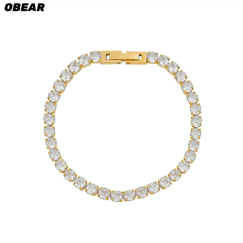 Damen-Kettenarmband mit rundem Zirkonia aus Edelstahl