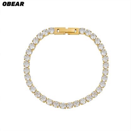Damen-Kettenarmband mit rundem Zirkonia aus Edelstahl