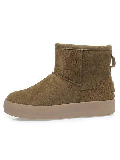 Damen Schnee Stiefel aus echtem Leder mit warmem Wollfutter