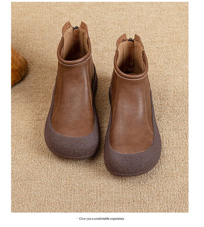 Damen-Stiefeletten aus Leder, braun, flach, Rückansicht mit Fersenpartie und Schaftrand