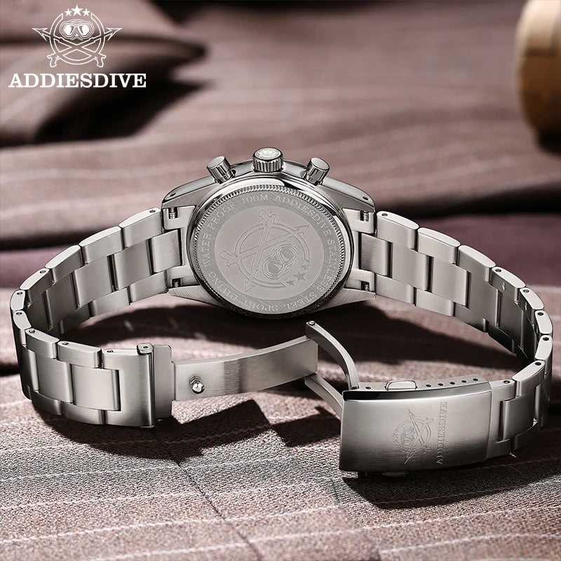 ADDIESDIVE 37mm Men Watch AD2539 BGW9 Super Luminous Chronograph Watch Bubble Mirror Glass 10Bar Waterproof VK63 Quartz Watches