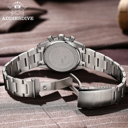 ADDIESDIVE 37mm Men Watch AD2539 BGW9 Super Luminous Chronograph Watch Bubble Mirror Glass 10Bar Waterproof VK63 Quartz Watches