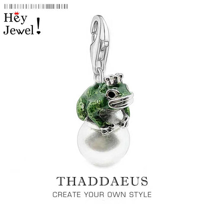 Damen-Charm-Anhänger Frosch mit Perle handgemacht aus Sterlingsilber