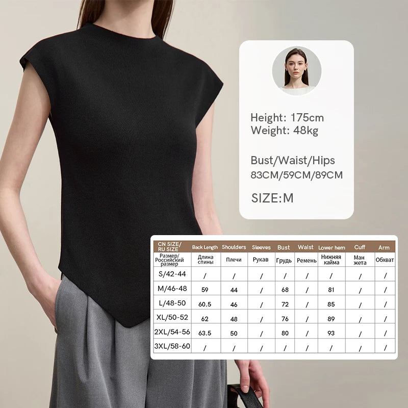 Damen Stricktop mit Mockneck, kurzem Arm und asymmetrischem Saum, schwarz