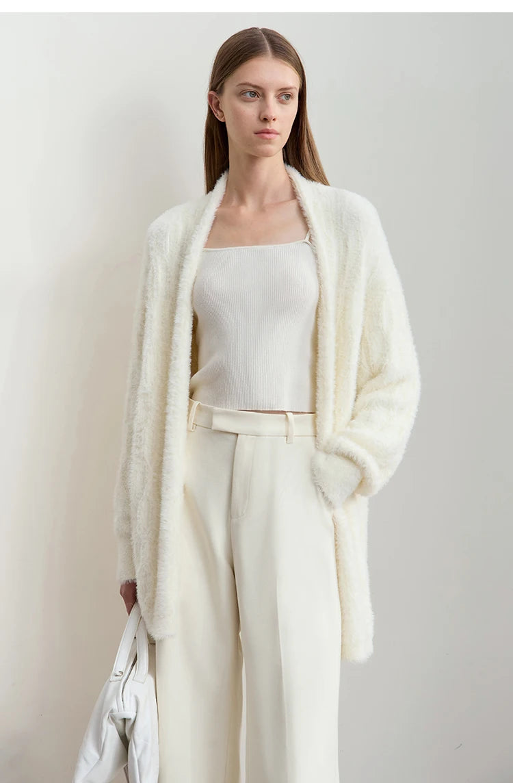Damen-Strickjacke lang Nerz-Imitat Pile-Kragen locker warm Winter