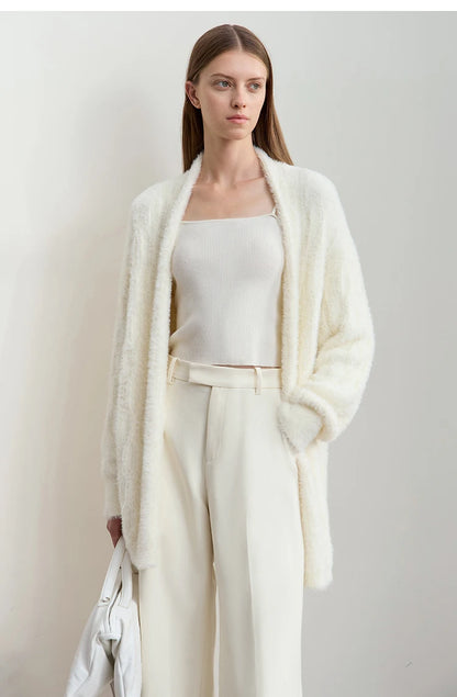 Damen-Strickjacke lang Nerz-Imitat Pile-Kragen locker warm Winter