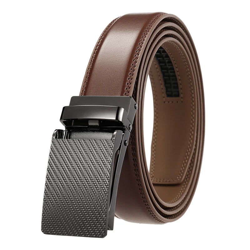 VATLY Schwarzer Ledergürtel Herren 130cm Anzug Automatik-Schnalle Natur-Rindsleder