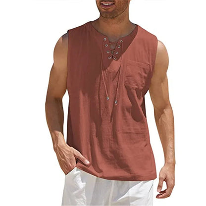 Ärmelloses Herren-Strickoberteil mit Rundhalsausschnitt und Hohldesign – ideal für den Sommer.
