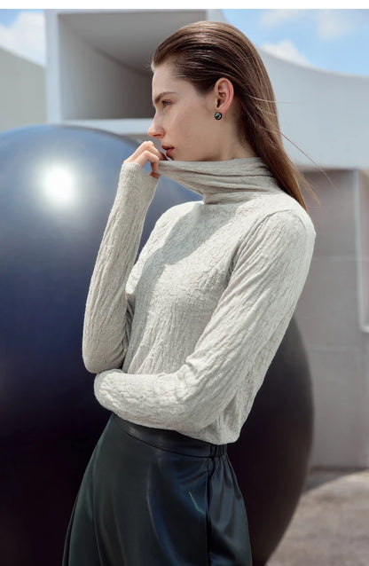 Damen-Rollkragenpullover Wolle Slim einfarbig Büro Winter
