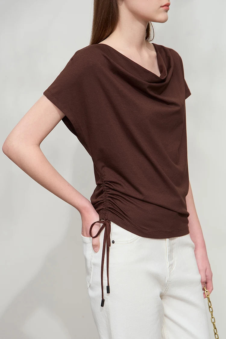 Damen T-Shirt aus Modal-Baumwolle mit kurzen Rotator-Ärmeln und Swing-Neck