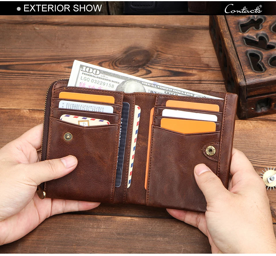 Herren Echtleder Geldbörse Bifold Vintage Senior Reißverschluss Luxus Kartenhalter Geldclip