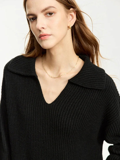 Damen V-Ausschnitt Pullover Acryl French Lazy Style lang Winter